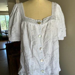 Johnny Was Button Down Square Neck Peasant Style Top Size Large